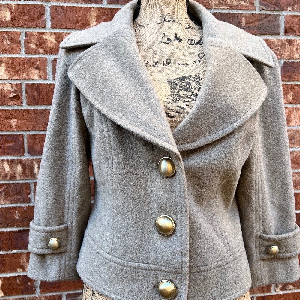 Etcetera Womens Button Down Cropped Jacket Beige Wool Size 6